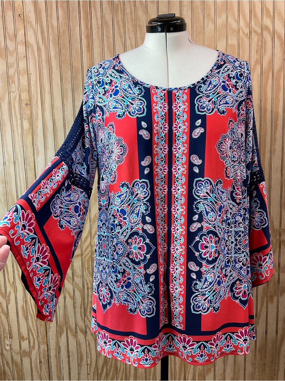 NY Collection Floral Paisley Bell Sleeve Tunic